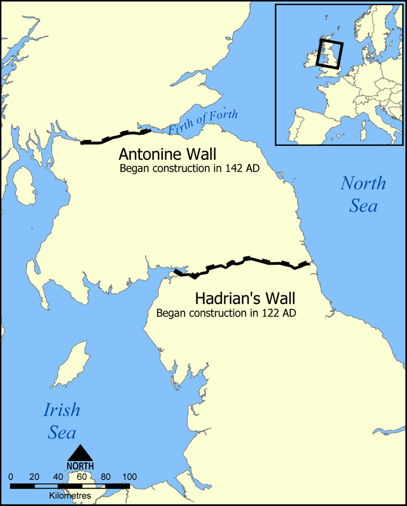 Map Showing Location of Hadrian's Wall
