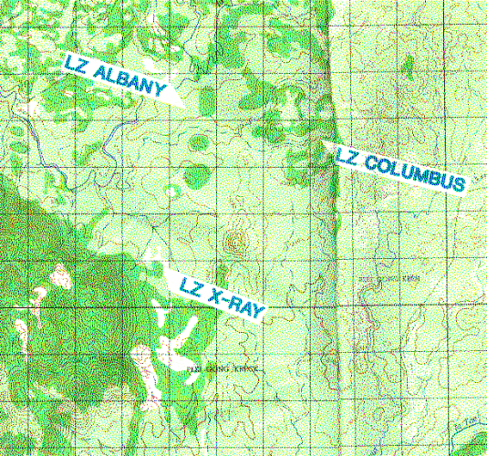 This image, of a tactical map depicting Landing Zone locations for the