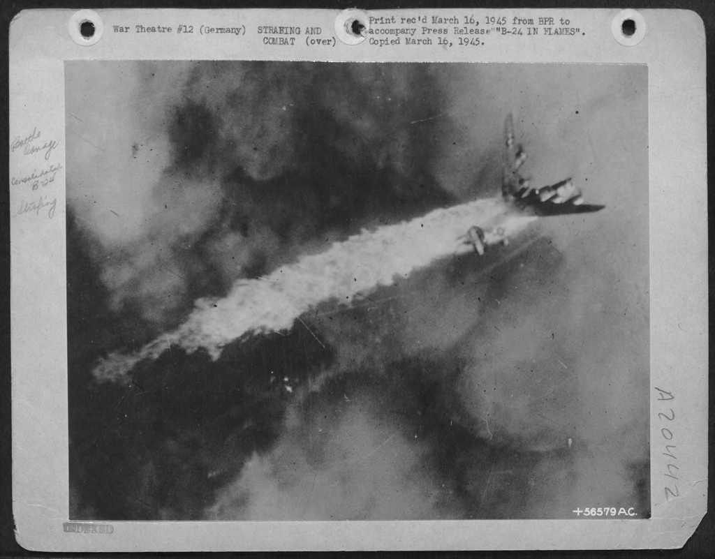 Catastrophe For A B-24 - In Flames, March Of 1945