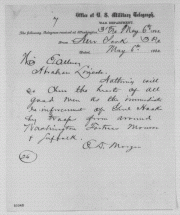 Telegram to Lincoln - Chancellorsville Defeat