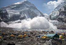 Avalanche near the Khumbu Icefall on Mount Everest