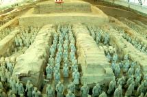 View of the Terra Cotta Soldiers in Battle Formation
