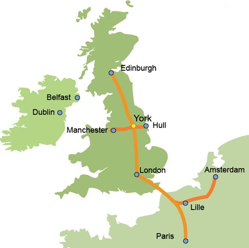 Map of York to London