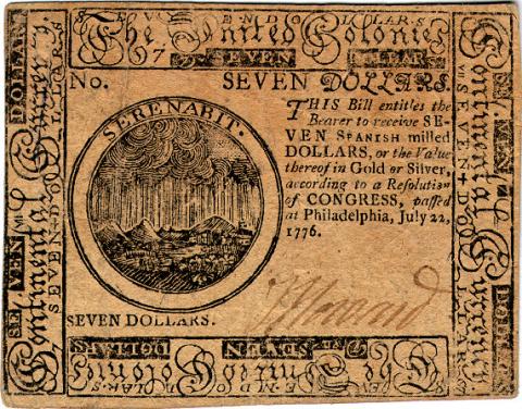 United Colonies Currency - Seven Dollar Bill