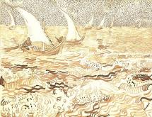 Fishing Boats at Sea, Drawing by van Gogh