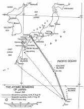 Flight Paths for Bomb Targets - Hiroshima and Nagasaki