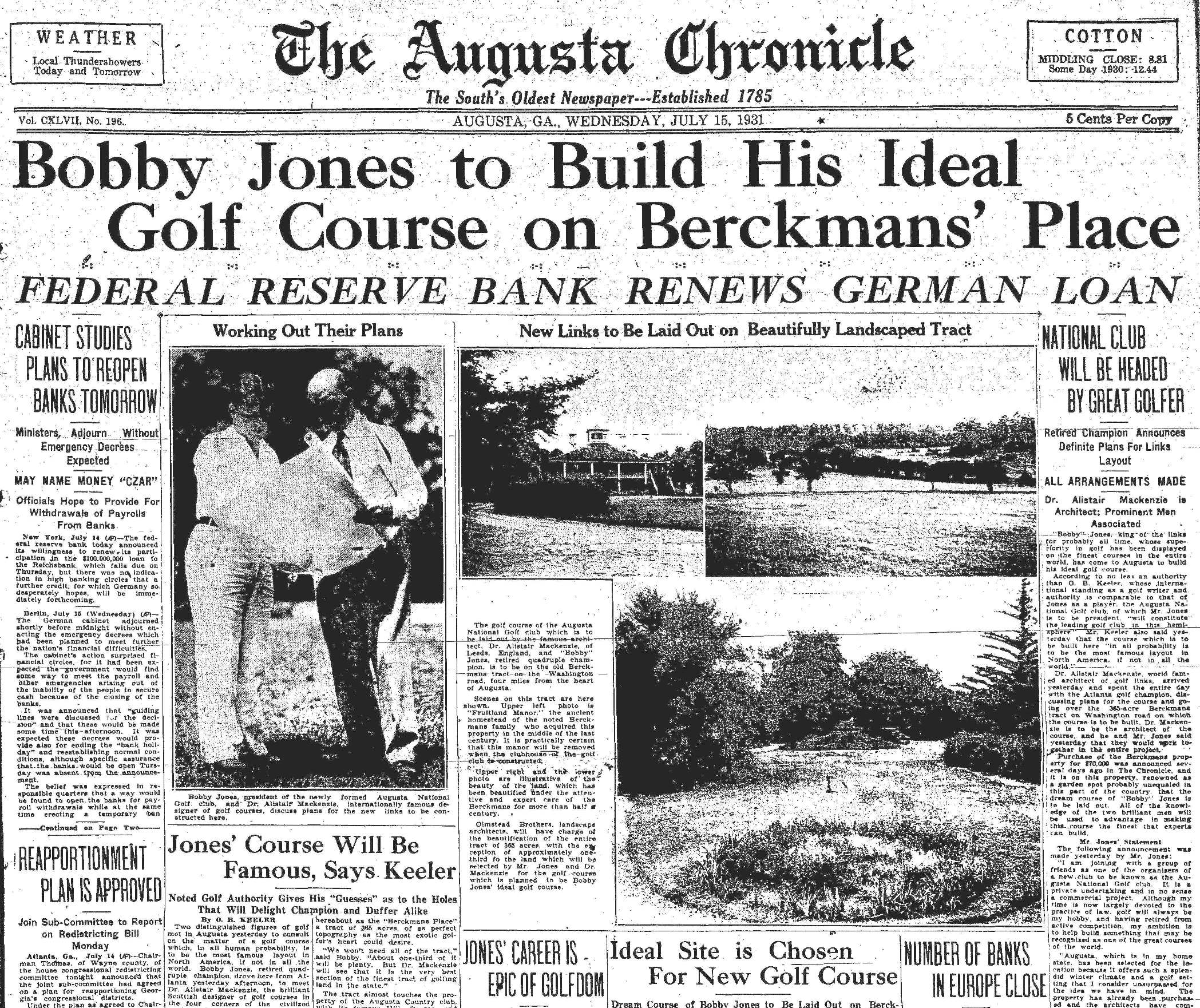 Bobby Jones Envisions Augusta National Golf Club