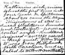 Page from Milton Wright's Diary - Reference to Wilbur's Telegram