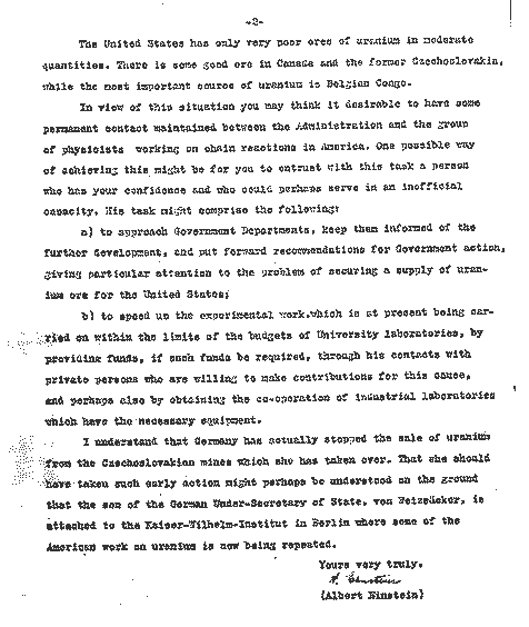 Einstein's Letter to President Roosevelt, Page 2