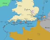 Spanish Fleet Headed North - Map of the English Channel Battles