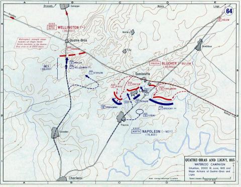 Map of Quatre-Bras and Ligny, 1815