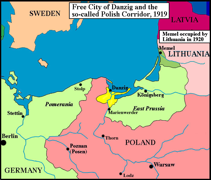Map of Northern Europe and "Free City" of Danzig