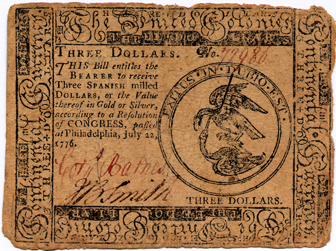 United Colonies - Three Dollar Bill