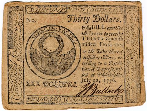 United Colonies Currency - Thirty Dollar Bill