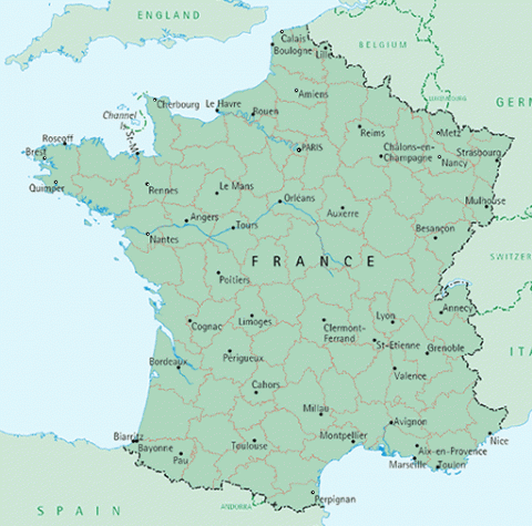 Map of France and its Swiss Border