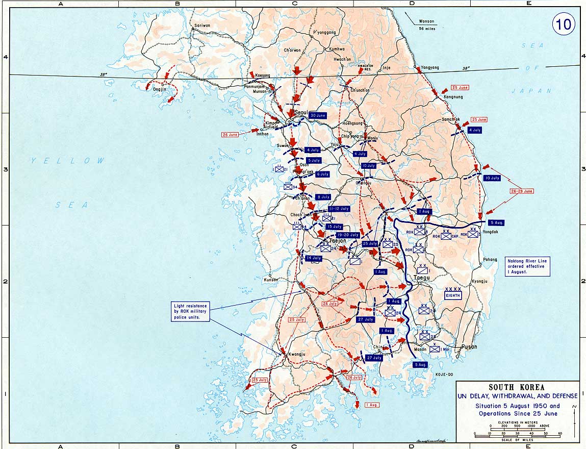 South Korea - Map of Early Hostilities, 1950