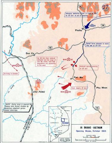 Map Depicting Ia Drang Operations - Opening Moves