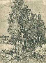 Drawing - Cypresses with Two Women in Foreground
