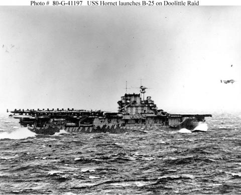 USS Hornet - Launching a B-25 for Doolittle Raid