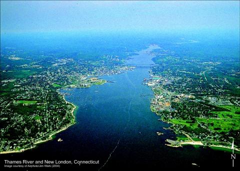 Thames River In New London, Connecticut - Aerial View