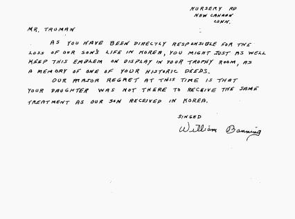 Banning Letter to President Truman