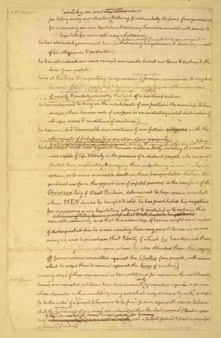 Declaration of Independence - 3rd Page of Original Draft