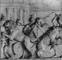 Gladiators Fighting Wild Animals - Carved Relief