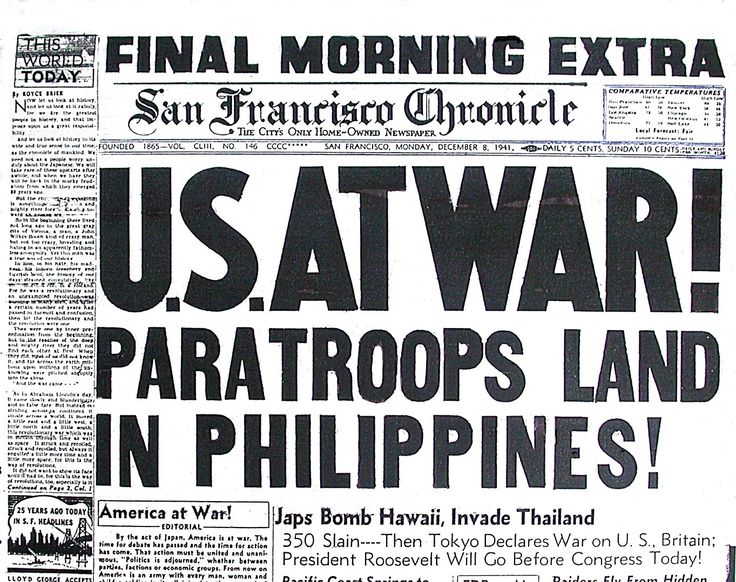 Newspapers Announce the Bombing of Pearl Harbor