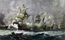Vanguard Engages two Spanish Galleons - 1588