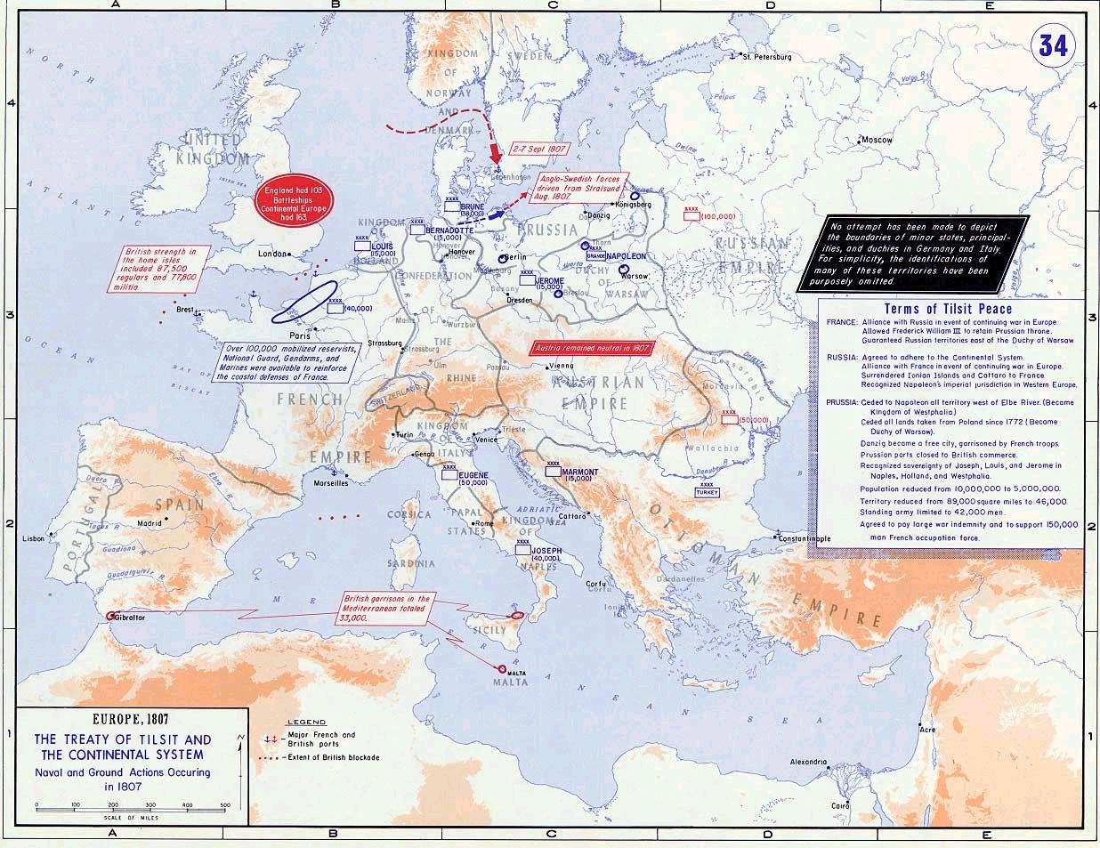 Napoleon's Treaties: Map of Europe in 1807