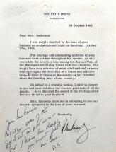 JFK - Letter to Widow of Major Anderson