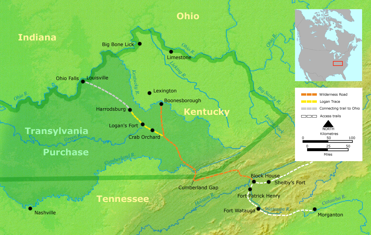 Map Depicting Boonesborough and Wilderness Road