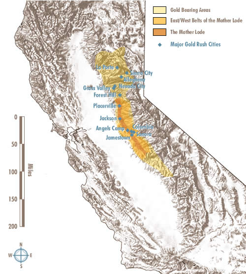 California Gold Areas And Gold Rush Cities