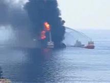 Deepwater Horizon on Fire - U.S. Coast Guard Video